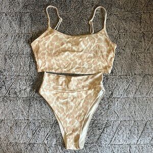 Beige Patterned Bikini Set